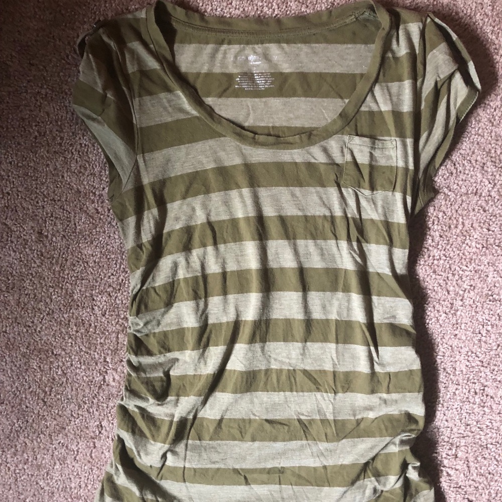 Liz Lange Maternity Small Ruched Olive Striped Tee